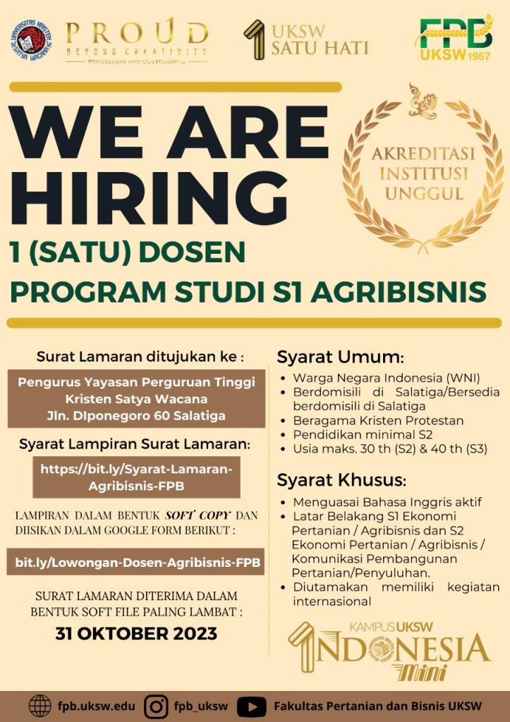 Lowongan Dosen S1 Agribisnis FPB