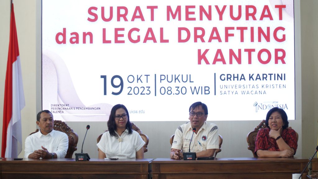 Direktorat Perencanaan dan Pengembangan Talenta UKSW gelar Workshop Surat Menyurat dan Legal Drafting Kantor, Kamis (19-10-2023) di Grha Kartini UKSW .