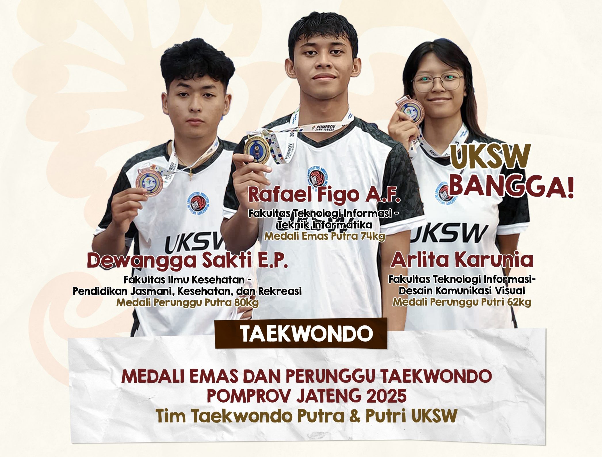 Prestasi Tim Taekwondo Putra dan Putri UKSW POMPROV Jateng 2025