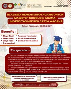 Beasiswa Kementerian Agama untuk Magister Sosiologi Agama, Fakultas Teologi, UKSW