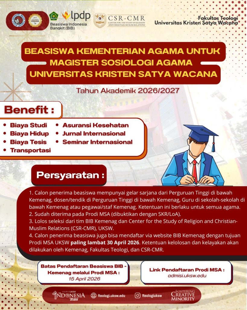 Beasiswa Kementerian Agama untuk Magister Sosiologi Agama, Fakultas Teologi, UKSW